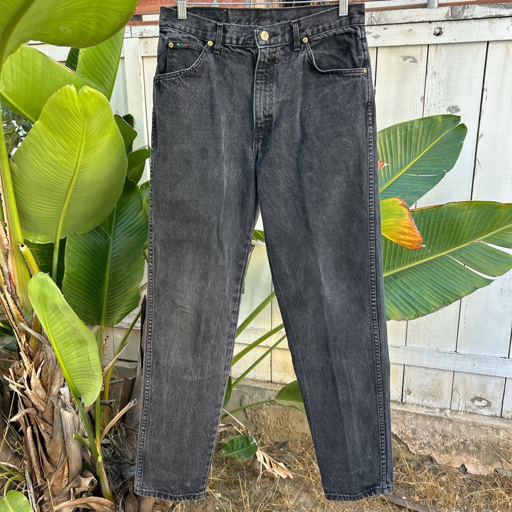 Vintage 1990s H.I.S Black Jeans Made in USA 32x32 Faded Straight Leg